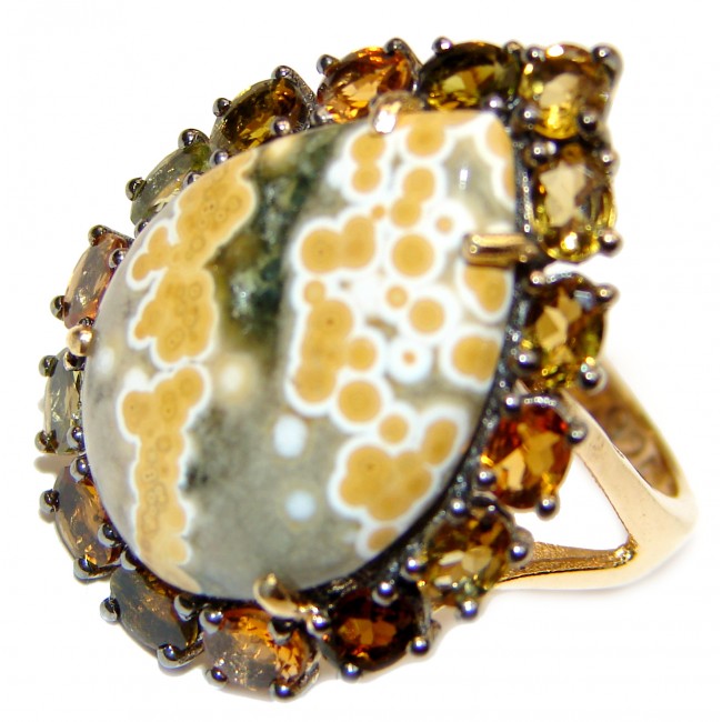 Great Ocean Jasper Tourmaline .925 Sterling Silver handcrafted Ring s. 6 1/4