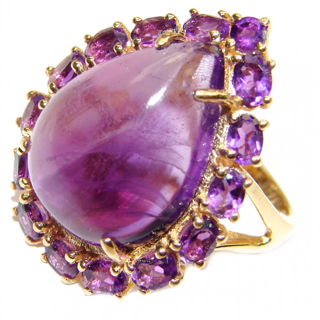 Large Genuine Amethyst 18K Gold over .925 Sterling Silver handcrafted Statement Ring size 7