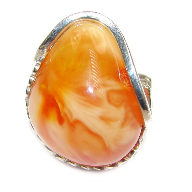 Beautiful Huge Authentic Baltic Amber .925 Sterling Silver handcrafted ring; s 8 adjustable