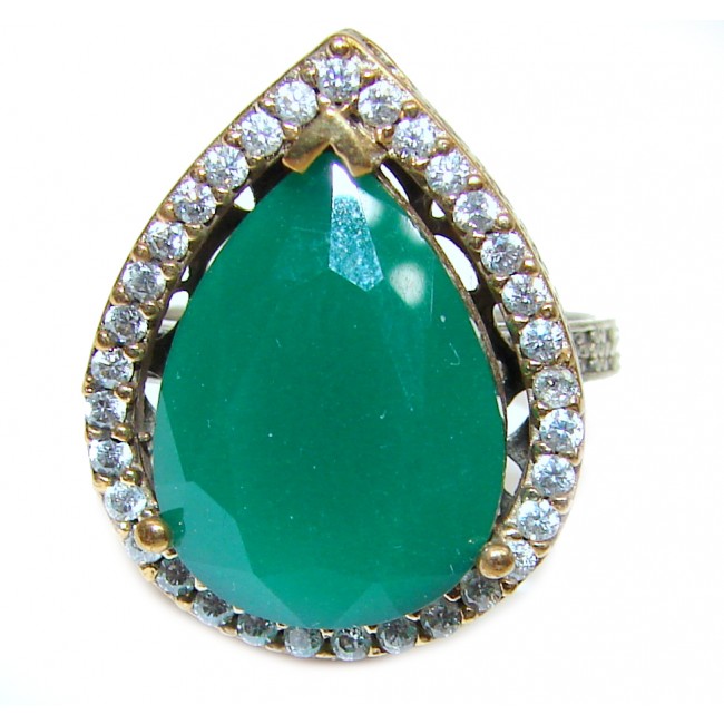 Victorian Style created Emerald & White Topaz Sterling Silver Ring s. 8 1/2
