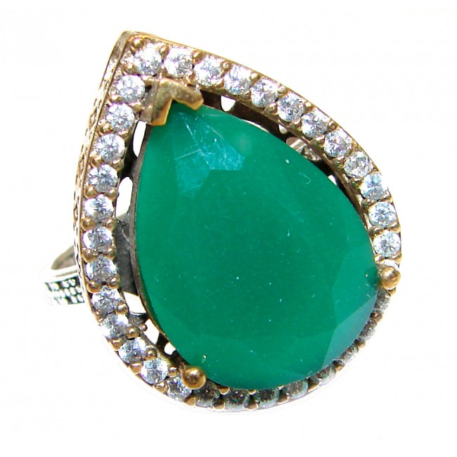 Victorian Style created Emerald & White Topaz Sterling Silver Ring s. 8 1/2