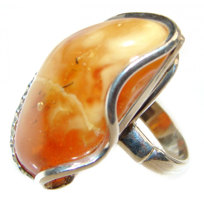 HUGE Genuine Butterscotch Baltic Amber .925 Sterling Silver handmade Ring size 7 adjustable