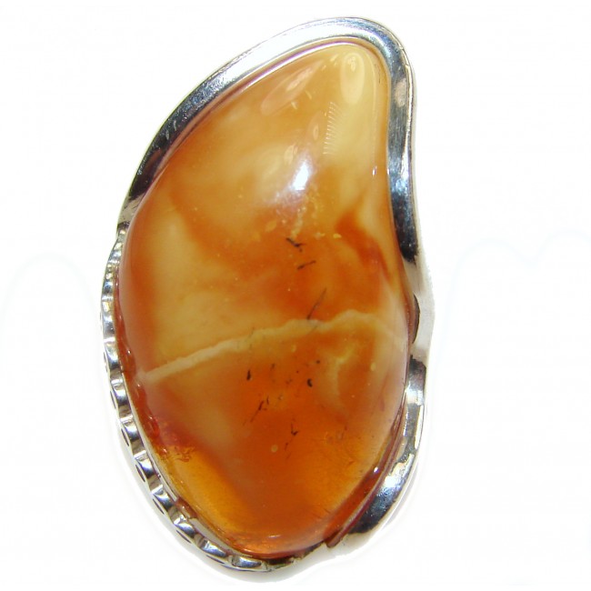 HUGE Genuine Butterscotch Baltic Amber .925 Sterling Silver handmade Ring size 7 adjustable