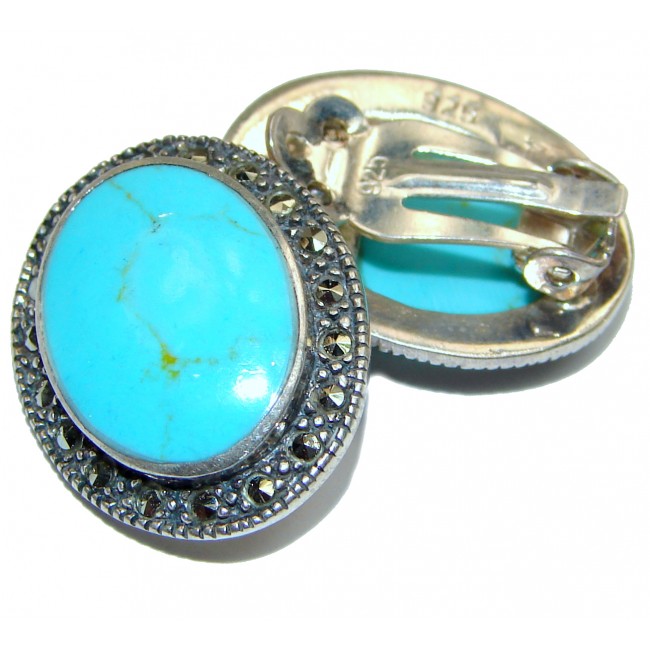 Solid Blue Turquoise .925 Sterling Silver clip on earrings