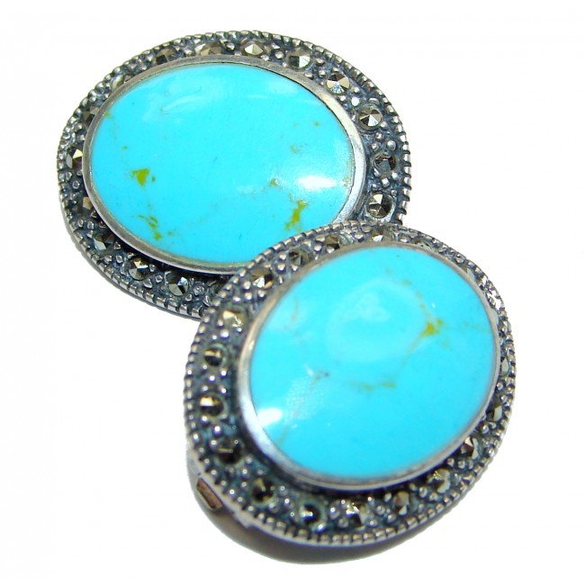 Solid Blue Turquoise .925 Sterling Silver clip on earrings