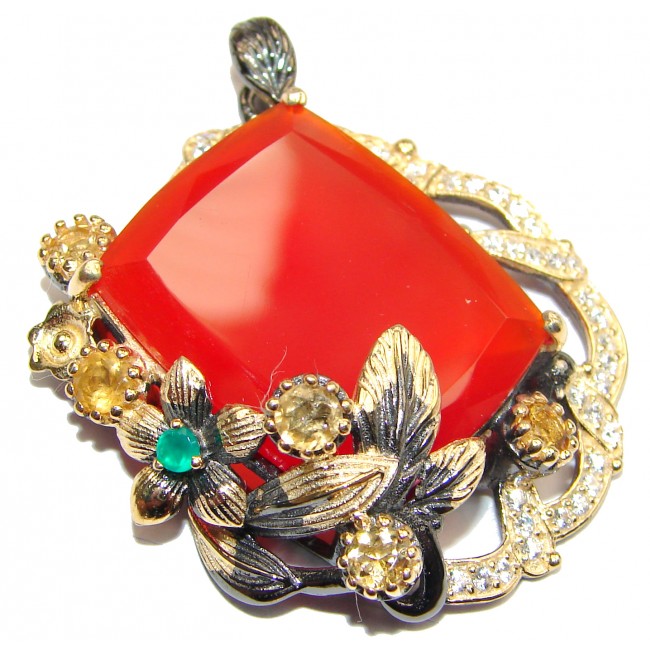 Incredible vintage style Carnelian 18K Gold over .925 Sterling Silver handmade Pendant