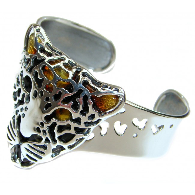 Gephard Huge genuine Amber .925 Sterling Silver handmade Bracelet / Cuff