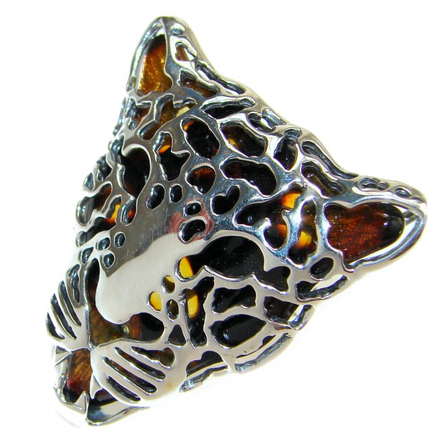 Gephard authentic Baltic Amber .925 Sterling Silver handmade Statement Ring s. 7 adjustable