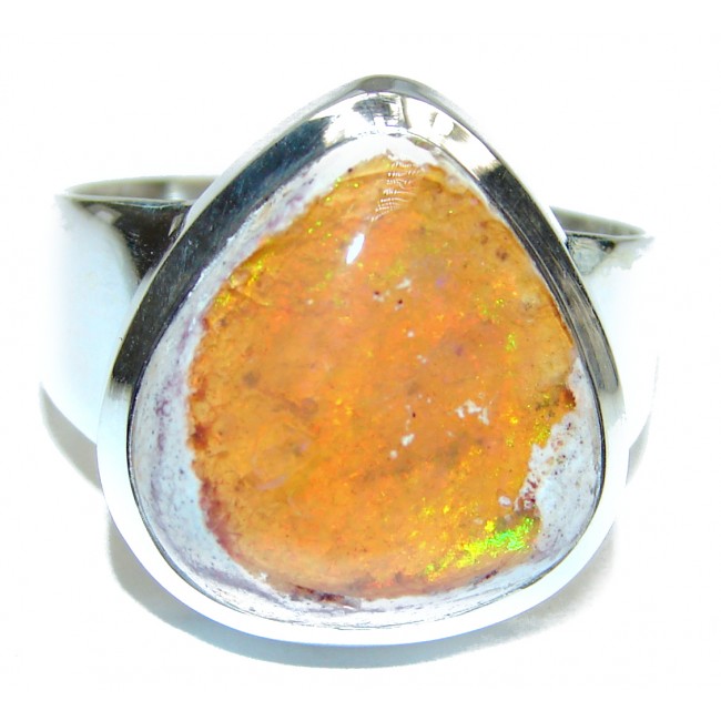 Pure Perfection Genuine Mexican Opal .925 Sterling Silver handmade Ring size 8 3/4