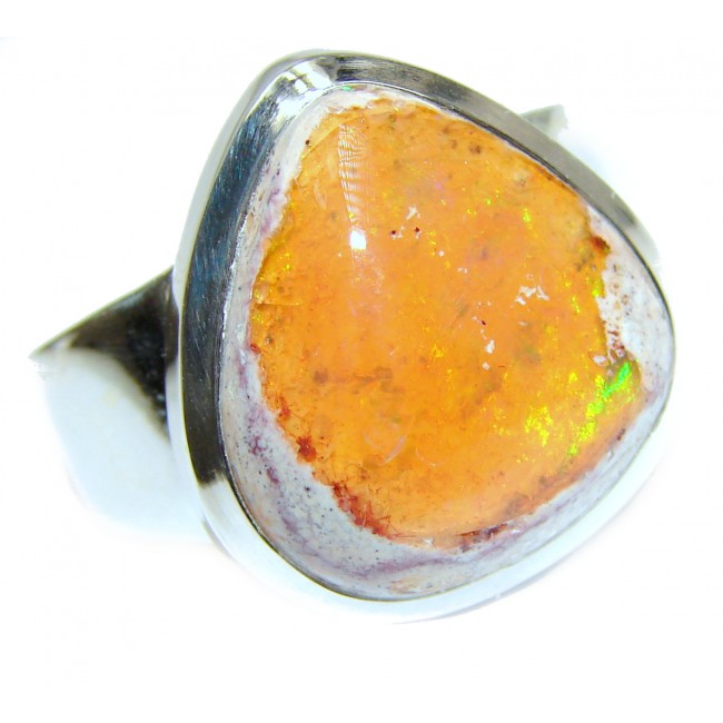 Pure Perfection Genuine Mexican Opal .925 Sterling Silver handmade Ring size 8 3/4