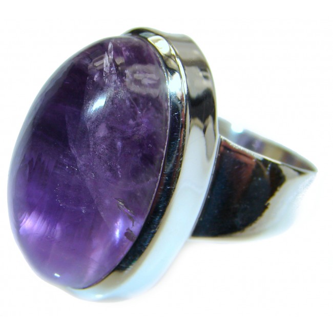 Large Genuine Amethyst .925 Sterling Silver handcrafted Statement Ring size 7