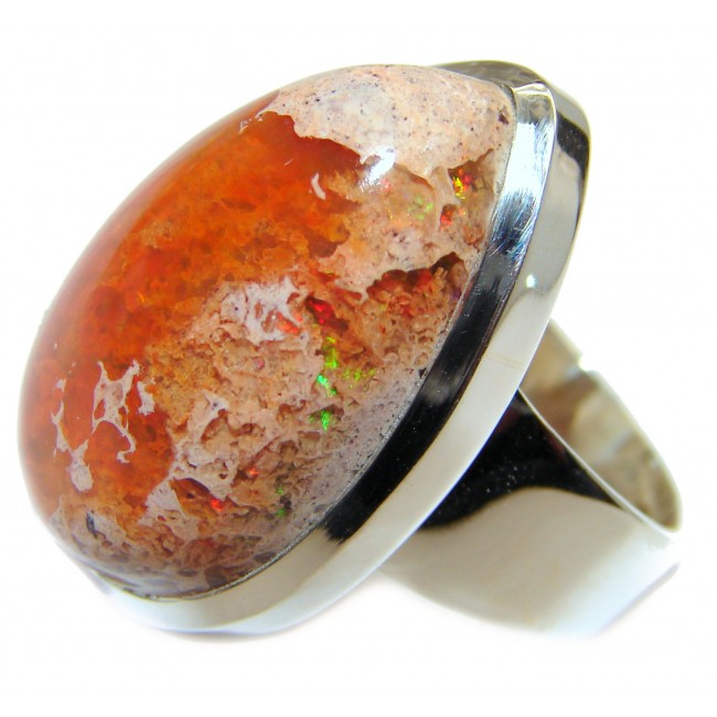 Pure Perfection Genuine Mexican Opal .925 Sterling Silver handmade Ring size 7