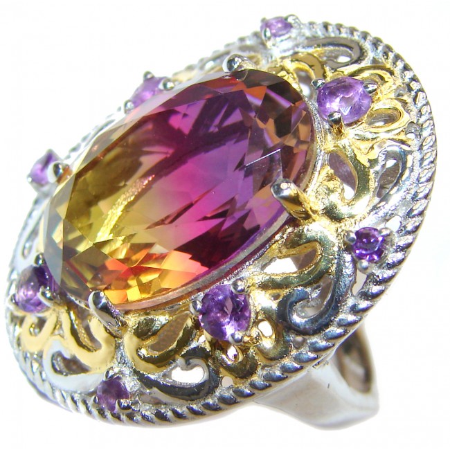 HUGE Oval cut Ametrine 18K Gold over .925 Sterling Silver handcrafted Ring s. 6