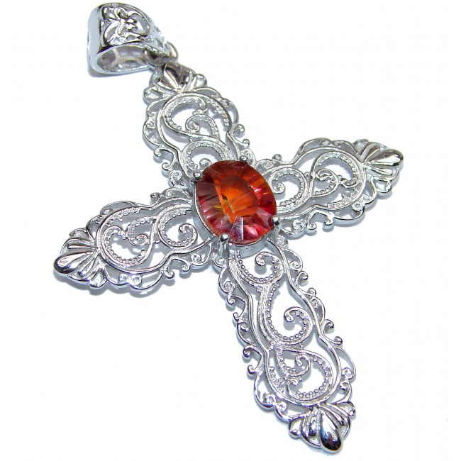 Victorian Style Holy Cross genuine Tourmaline .925 Sterling Silver handmade pendant