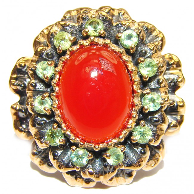 Large Natural Carnelian 18K Gold over .925 Sterling Silver handcrafted ring size 7 1/4