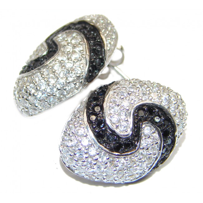 Chunky White & Black Topaz .925 Sterling Silver handcrafted earrings