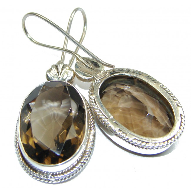 Large Authentic Smoky Topaz .925 Sterling Silver handmade earrings