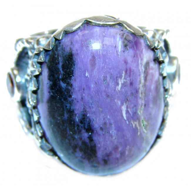 Natural Siberian Charoite 18K Gold Gold over .925 Sterling Silver handcrafted ring size 7