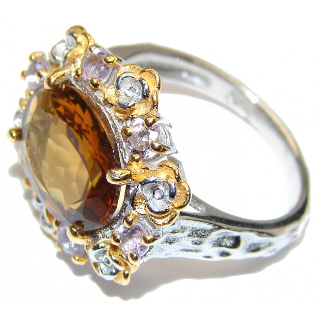 Champagne Smoky Topaz 14K Gold over .925 Sterling Silver Ring size 8 1/4