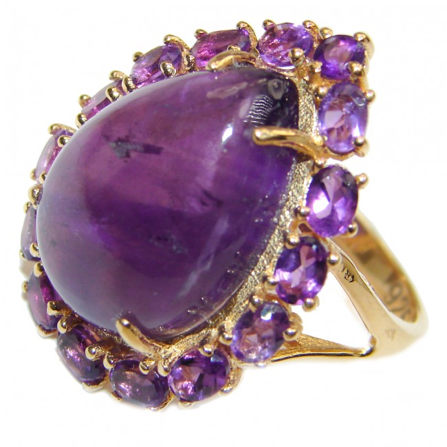 Large Genuine Amethyst 18K Gold over .925 Sterling Silver handcrafted Statement Ring size 8 1/4