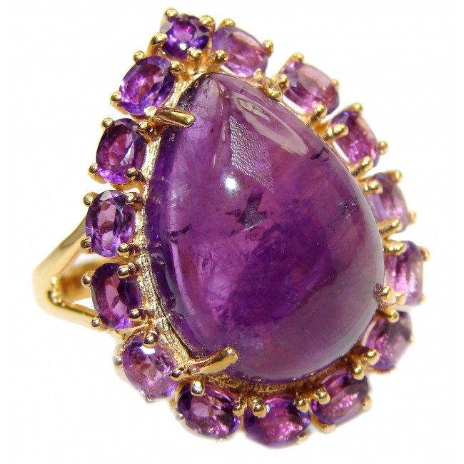 Large Genuine Amethyst 18K Gold over .925 Sterling Silver handcrafted Statement Ring size 8 1/4