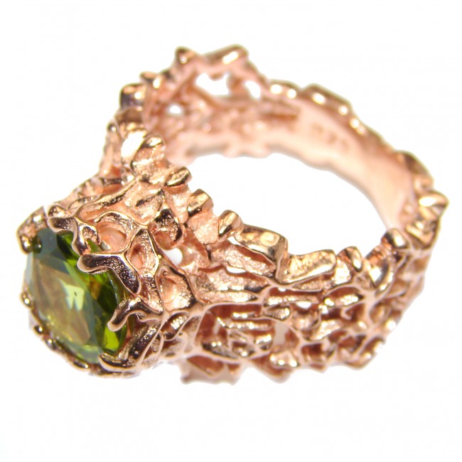 Huge Genuine Peridot 24K Gold over .925 Sterling Silver handcrafted Statement Ring size 8