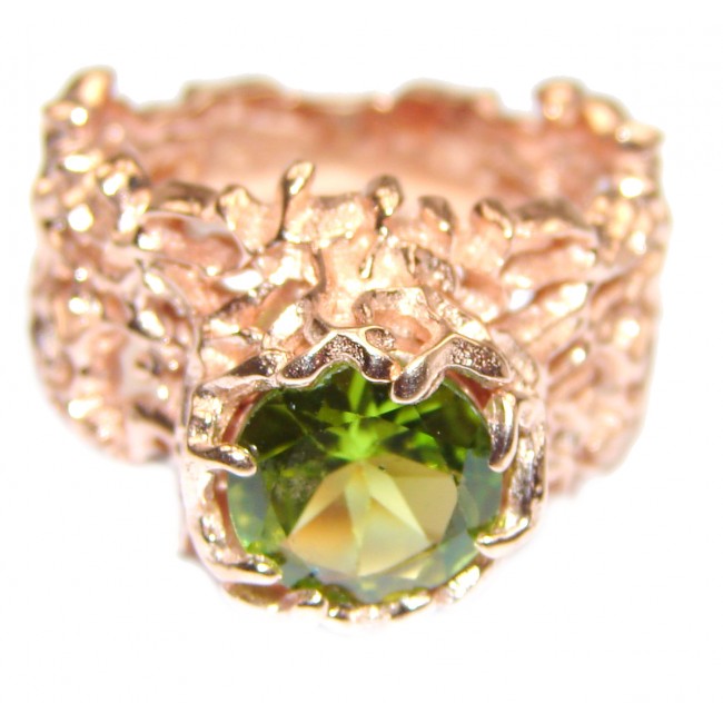 Huge Genuine Peridot 24K Gold over .925 Sterling Silver handcrafted Statement Ring size 8