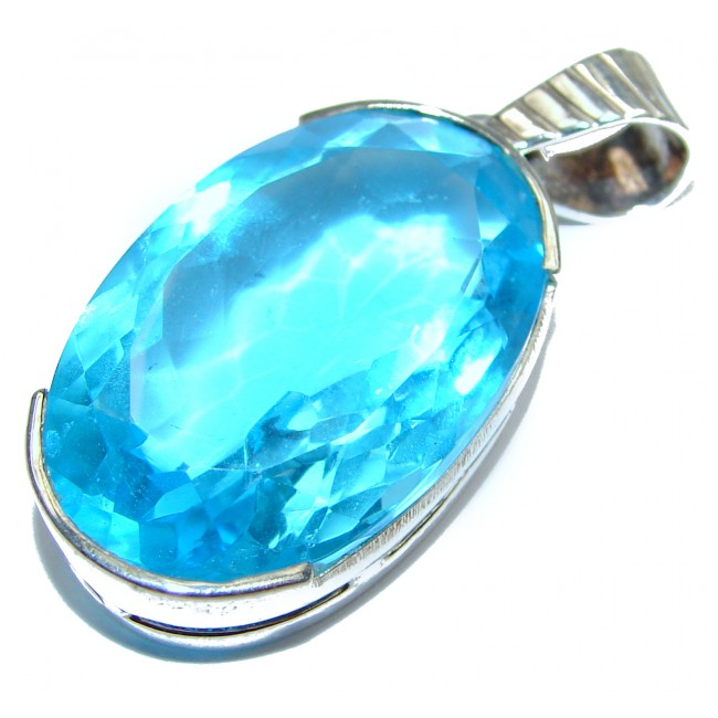 Large Electric Blue Quartz .925 Sterling Silver pendant