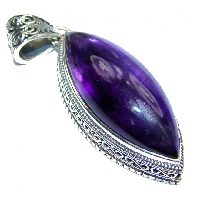 Huge Marquise shape genuine Amethyst .925 Sterling Silver handcrafted pendant