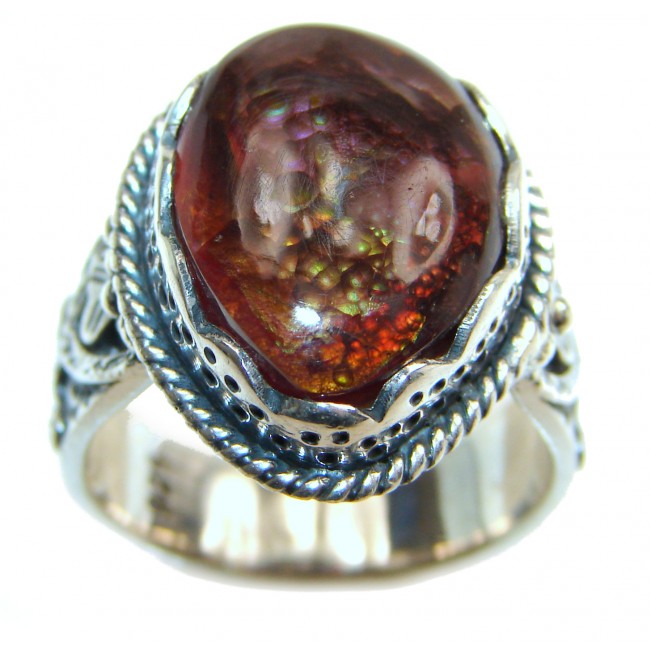 Pure Energy Genuine Fire Agate .925 Sterling Silver handmade ring size 7