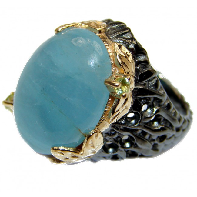 Spectacular genuine 55 ctw Aquamarine 18K Gold over .925 Sterling Silver handmade ring s. 6