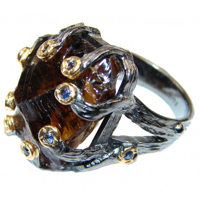 Huge Rough Smoky Topaz 14K Gold over .925 Sterling Silver ring s. 6