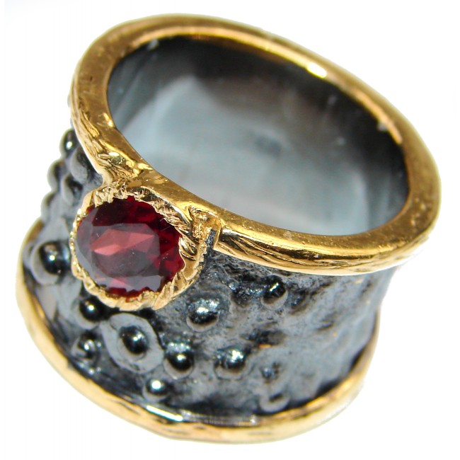 Genuine Ruby 24K Gold .925 Sterling Silver handcrafted Statement Ring size 6