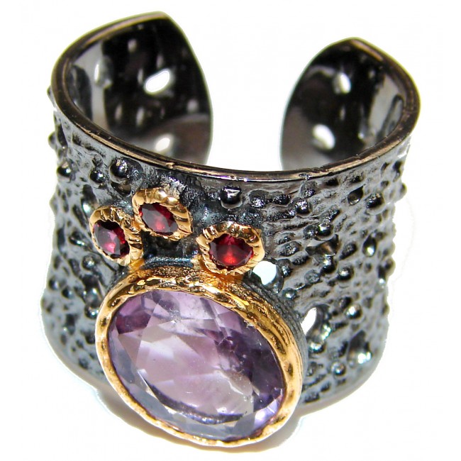 Spectacular 18 ctw genuine Amethyst .925 Sterling Silver handcrafted Ring size 7 adjustable
