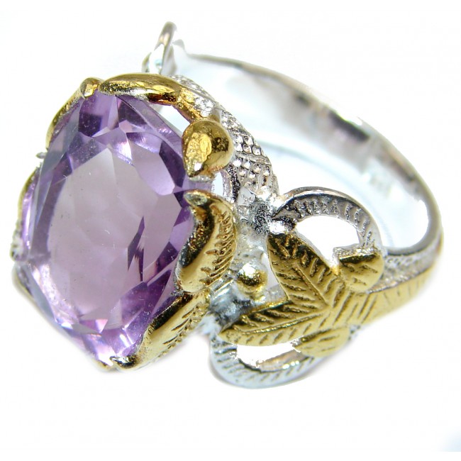 Spectacular genuine Amethyst 18K Gold over .925 Sterling Silver handcrafted Ring size 7