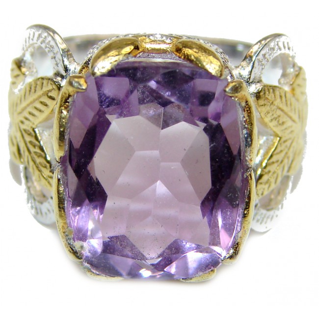 Spectacular genuine Amethyst 18K Gold over .925 Sterling Silver handcrafted Ring size 7