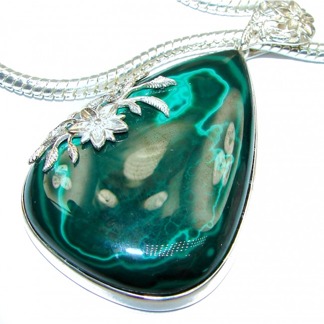 Best Quality Large Genuine Malachite oxidized .925 Sterling Silver handmade necklace