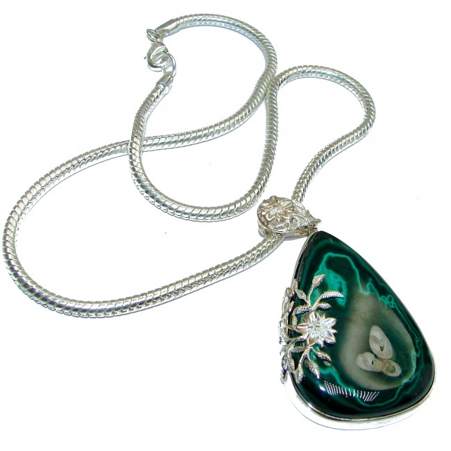 Best Quality Large Genuine Malachite oxidized .925 Sterling Silver handmade necklace