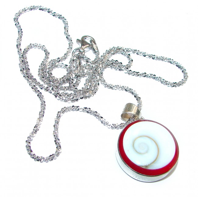 Protective Shield Red Ocean Shell .925 Sterling Silver necklace
