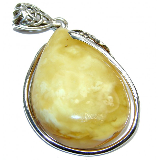 Large Natural Baltic Butterscotch Amber .925 Sterling Silver handmade Pendant