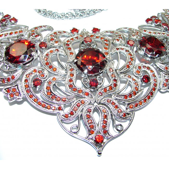 Huge Masterpiece Garnet .925 Sterling Silver handcrafted necklace