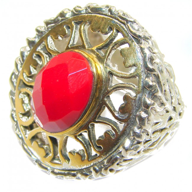 Natural Fossilized Coral 18K Gold over .925 Sterling Silver handmade ring s. 8 1/4