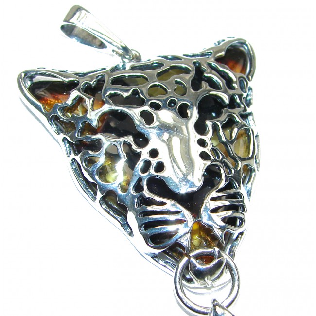 Large Gephard Natural Baltic Amber .925 Sterling Silver handmade Pendant