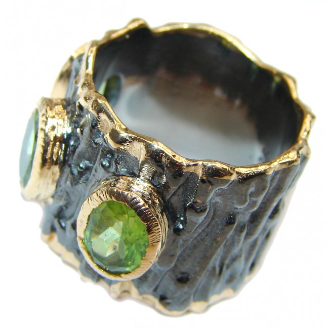 Energizing genuine Peridot 18K Gold over .925 Sterling Silver handcrafted Ring size 6 3/4
