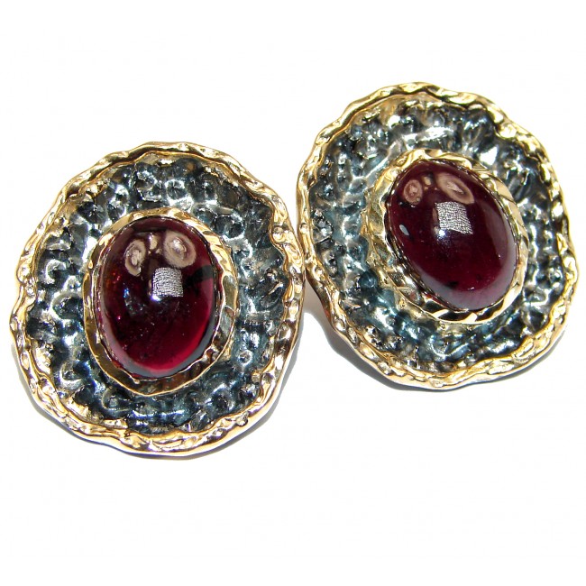 Unique NATURAL Garnet Rose 24ctw Gold over .925 Sterling Silver handmade stud earrings