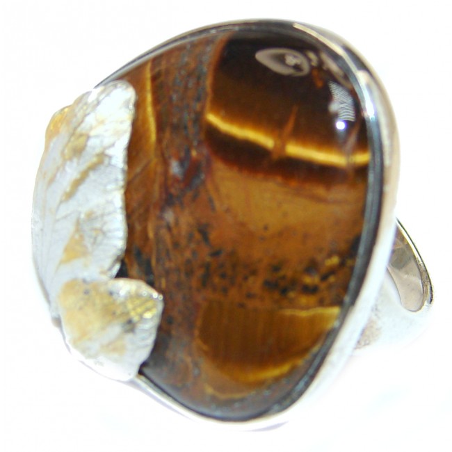 Bold Silky Golden Tigers Eye .925 Sterling Silver handmade ring s. 6 1/4