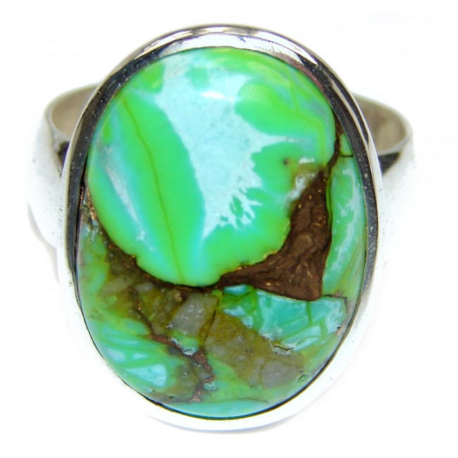 Energizing green Turquoise .925 Sterling Silver handmade Ring size 12