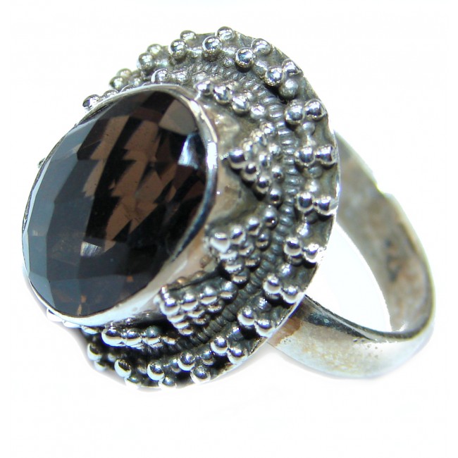 Authentic Smoky Topaz .925 Sterling Silver handcrafted ring; s. 7 1/4