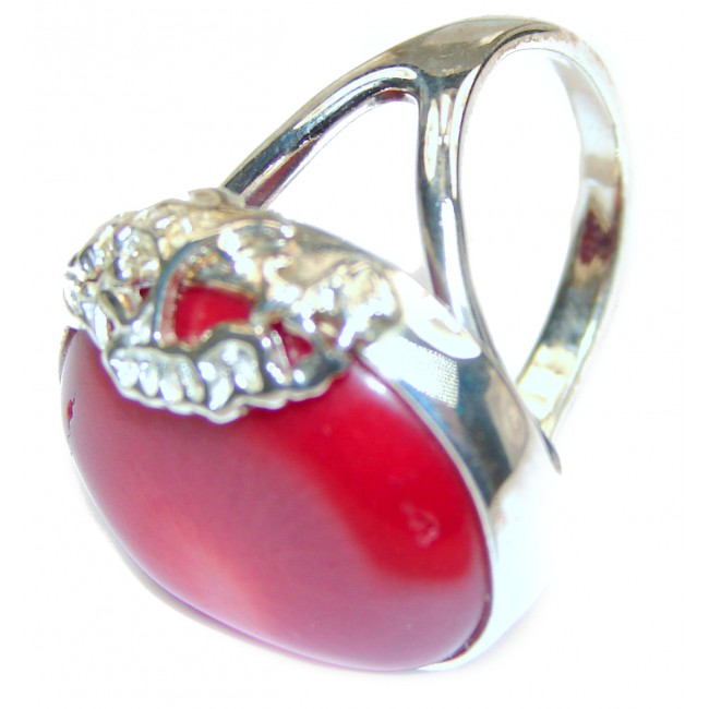 Natural Fossilized Coral .925 Sterling Silver handmade ring s. 7