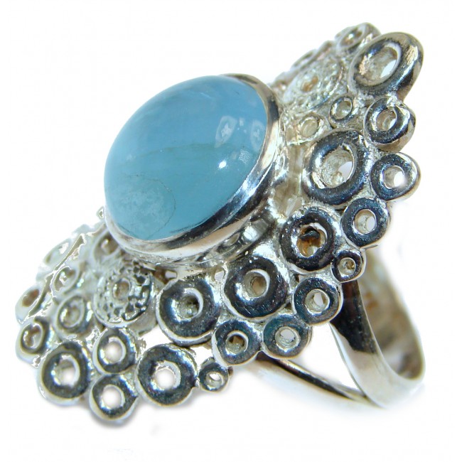 Treasure Blue Aquamarine .925 Sterling Silver handmade ring s. 7 adjustable